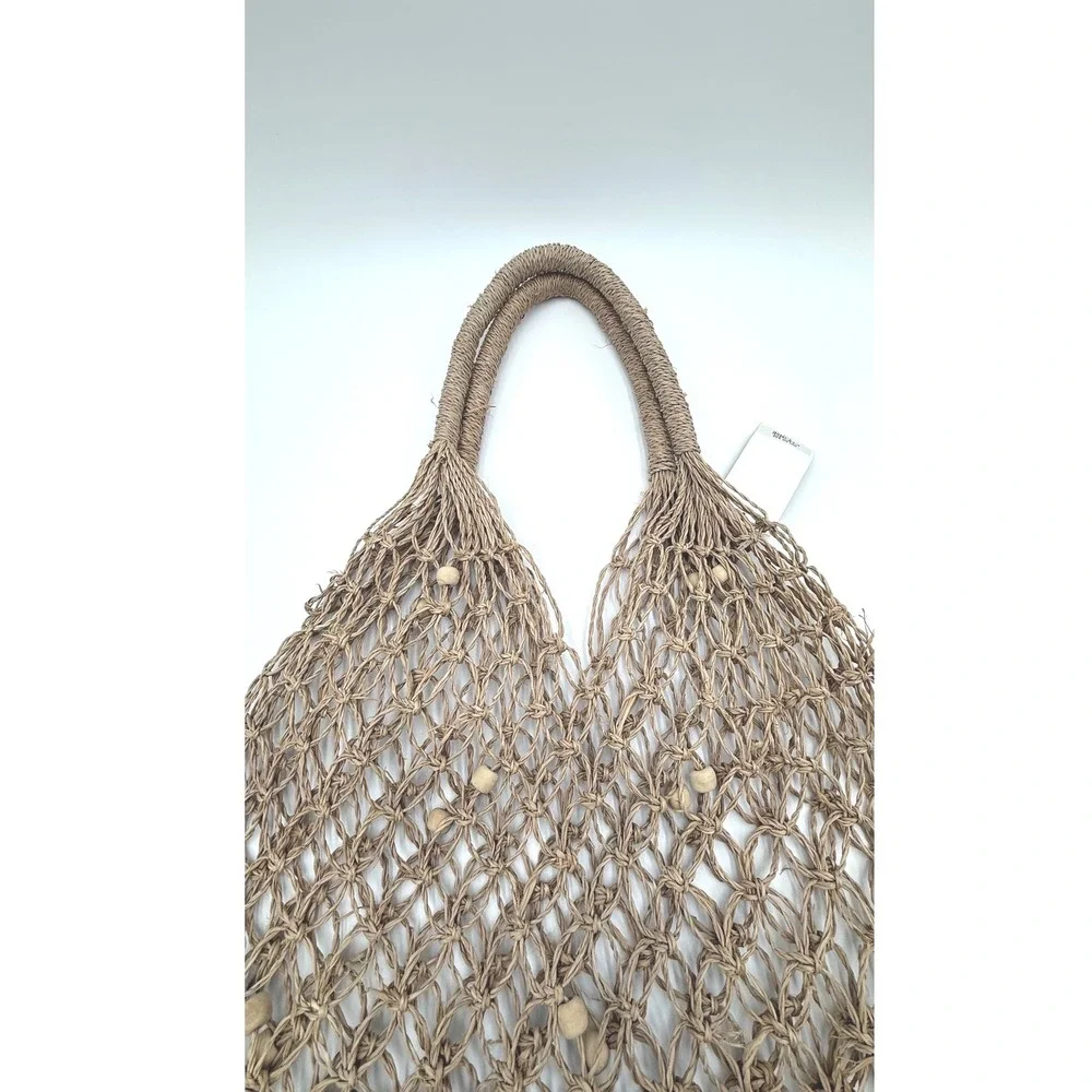 NWT Macrame Wood‎ Bead Tote Bag - Coastal Boho Aesthetic